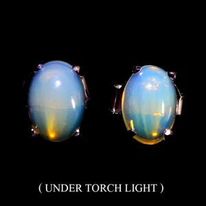 925 Sterling Silver Earrings Oval Fire Opal 7x5mm Natural Gemstone Jewelry - Picture 1 of 13