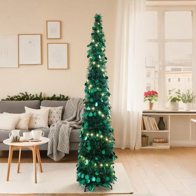 Albero Di Natale Pop-Up, 150 Cm, Colore Verde Pavone, Con Luci Paillettes Lucide - Immagine 1 di 4