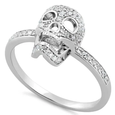 Gothic Skull Ring Cubic Zirconia 925 Sterling Silver Women's-Sizes 4-12 - Image 1 of 4