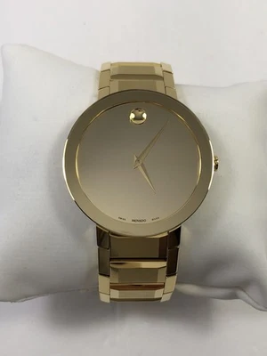 Movado Sapphire Quartz Mirror Dial Gold Tone Stainless Steel Men's Watch 0607180 - Image 1 of 4