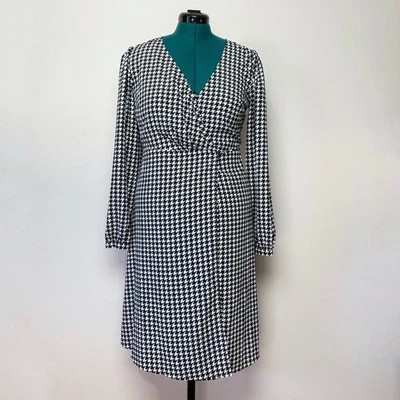 ModCloth Women Houndstooth Wrap Dress Small long Sleeve Retro Classic Pin Up roc - Image 1 of 4