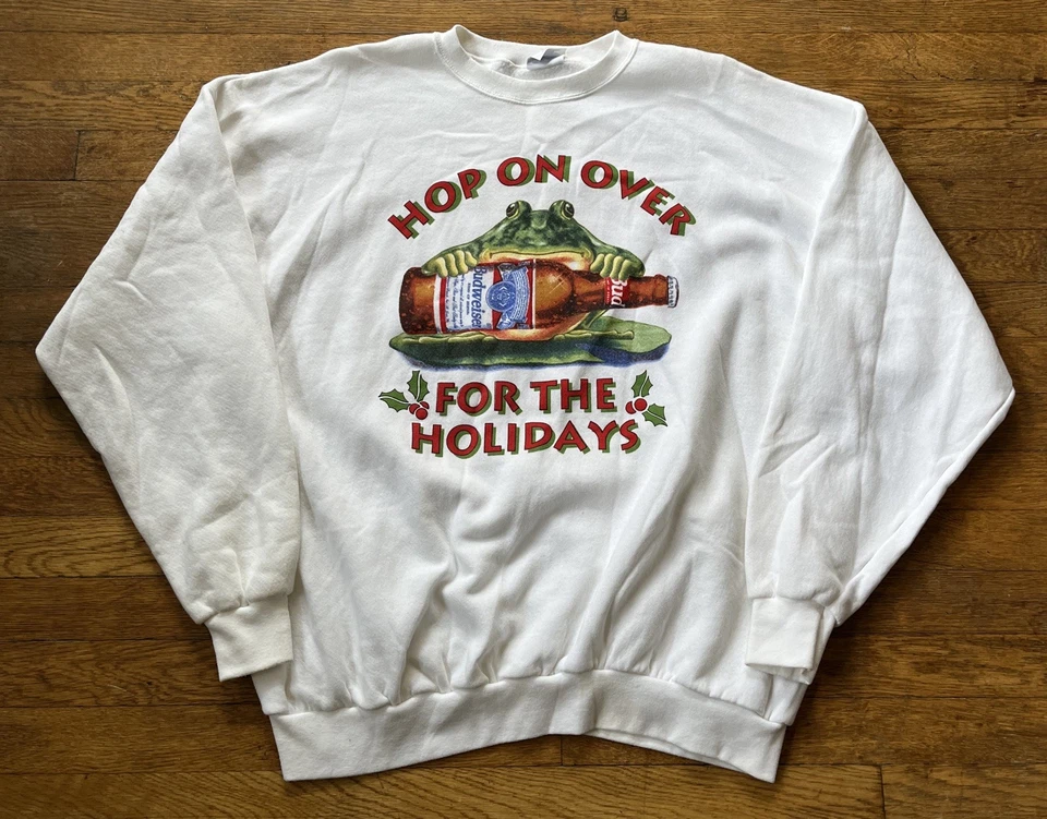 Sudadera De Colección Años 90 Budweiser Hop On Over For The Holidays Cerveza Rana 2XL Foto 1 de 4