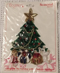 NOS VTG ELEGANCE APPLIQUÉ SEW ON CHRISTMAS TREE 🎄 GIFTS 🎁 Sequin Beads 6” - Picture 1 of 2