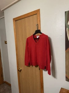 Coldwater Creek NWT Small Solid Red Long Sleeve Cabled V-Neck Sweater - Picture 1 of 3
