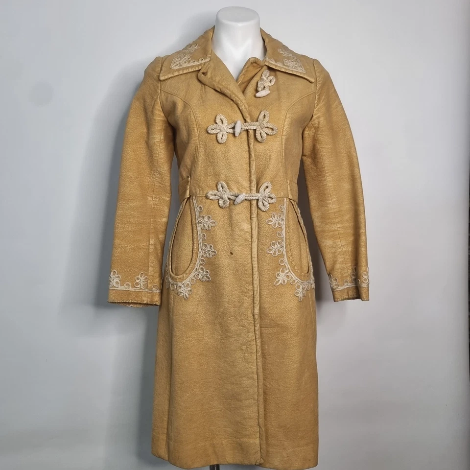 Abrigo de Colección 70 Vegano Imitación Cuero Penny Lane Hippy Bordado Trench Cuello Grande  Foto 1 de 4