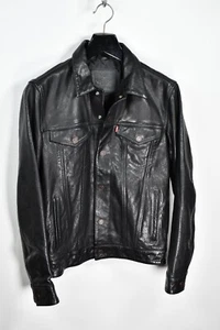 Chaqueta de camionero negra de cuero Levi's Real Buffalo para hombre talla S - Imagen 1 de 15