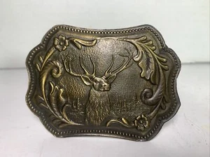 VTG 70's Elk Belt Buckle Brass Country Western Cowboy - Picture 1 of 9