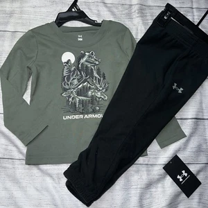 Under Armour Baby Boys Animal Green Black Fleece Pant Long Sleeve Outfit Set NEW - Picture 1 of 1