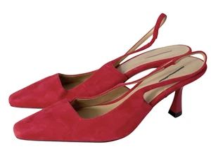 ANN TAYLOR CARDINAL RED SUEDE SQUARE TOPLINE SLINGBACK PUMPS HEELS SHOES SZ 9 - Picture 1 of 5