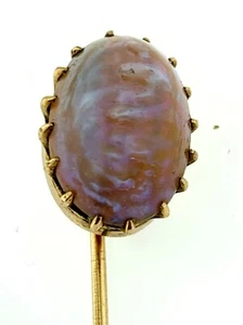 ANTIQUE LARGE CABOCHON MOONSTONE OR OPAL STONE 14KT GOLD STICK PIN - Picture 1 of 6