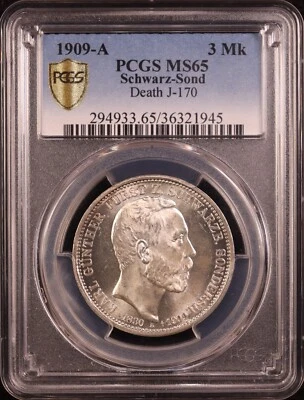 1909-A Germany Schwarzburg-Sondershausen 3 Mark - PCGS MS65 - Bright & Flashy! - Image 1 of 4