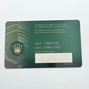 Rolex Warranty Card Only - Submariner Date Original Authentic - Picture 1 of 2