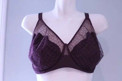 Chantelle Group 16M1  Underwire Unlined Lace Sheer T-shirt Bra 40DDD cherry - Image 1 of 4