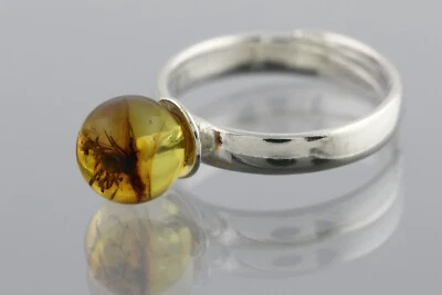 Anillo ajustable de plata con cuentas redondas de ámbar báltico genuino ENSIGN WASP 2,6 g 200416-8 Foto 1 de 4