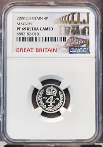 2000 GREAT BRITAIN SILVER 4 PENCE MAUNDY NGC PF 69 ULTRA CAMEO RARE TOP POP - Picture 1 of 3