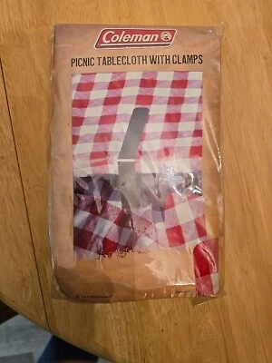 Cubierta de mesa de picnic de vinilo Coleman roja a cuadros guinga reutilizable con clips 52x70 Foto 1 de 4