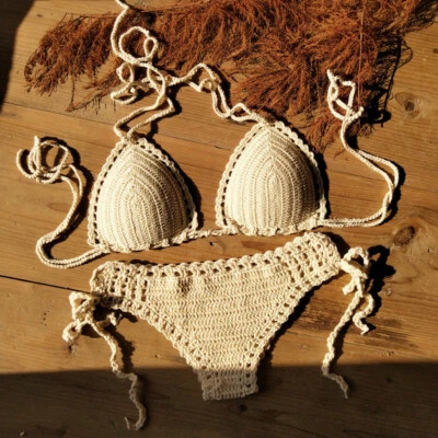 Conjunto de bikini de ganchillo hecho a mano Sexy traje de baño Coachella Boho para mujer traje de baño traje Foto 1 de 4