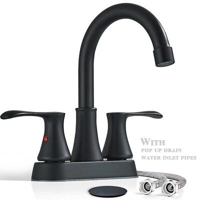 Black Bathroom Sink Faucet 3 Holes 4 Inch Centerset Vanity Mixer Faucet 2 Handle - Image 1 of 4