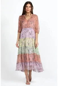 Johnny Was Jade XL Liza Midi Dress With Slip ~ 100% Silk ~ Boho ~ A-Line Tiered - Picture 1 of 4