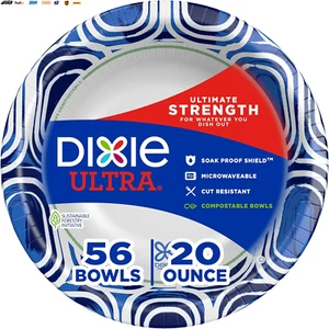 , Large Paper Bowls, 20 Oz, 56 Count, Microwave Safe, Compostable, Disposable Bo - Picture 1 of 7