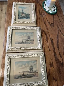 3er Set Holz gerahmt Vintage französische Landdrucke - Bild 1 von 6