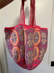 NEW Authentic 100% Wayuu Colombian Extra Large Beach Tote Weekender Bag Pink - Picture 1 of 6