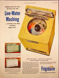 1955 Frigidaire Live-Water Washing Machine Print Ad Yellow Open Lid - Picture 1 of 6