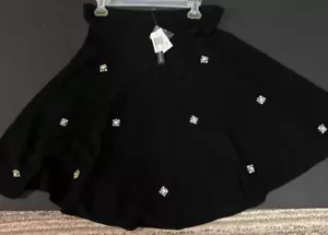 Chelsea & Theodore Jewel Embellished Women’s Black Knit Stretch Skater Skirt - Picture 1 of 7