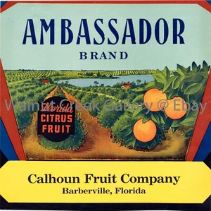 Florida Fruit Crate Label Fine Art Print, Grove , approx 10.8"x 10.8" 12988 - Picture 1 of 1