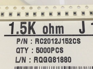 100 Stück SMD-Dickschichtwiderstand 1,5kΩ ±5% 1/8W, 0805 RC2012J152CS (M5544) - Picture 1 of 6