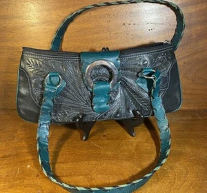 Leaders In Leather Purse Handtasche Tooled Blau Türkis Handtasche Boho Southwest - Bild 1 von 7