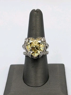 Anillo Joe Esposito Plata Esterlina Corazón Amarillo y Redondo Circonita Blanca Cóctel 925 - 8 Foto 1 de 4
