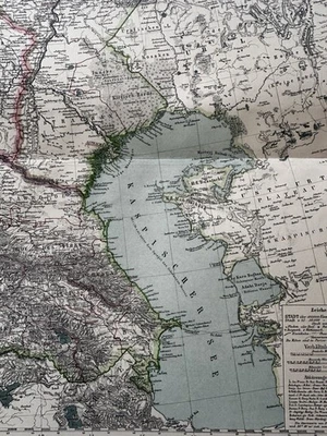 Russia along Caspian Sea Georgia Baku Urals 1892 Sohr-Berghaus detail color map - Image 1 of 4