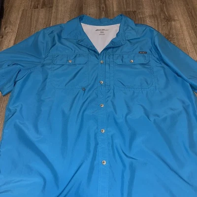 Eddie Bauer Shirt Mens XL Blue Short Sleeve Button Up Vented Fishing - Image 1 of 4