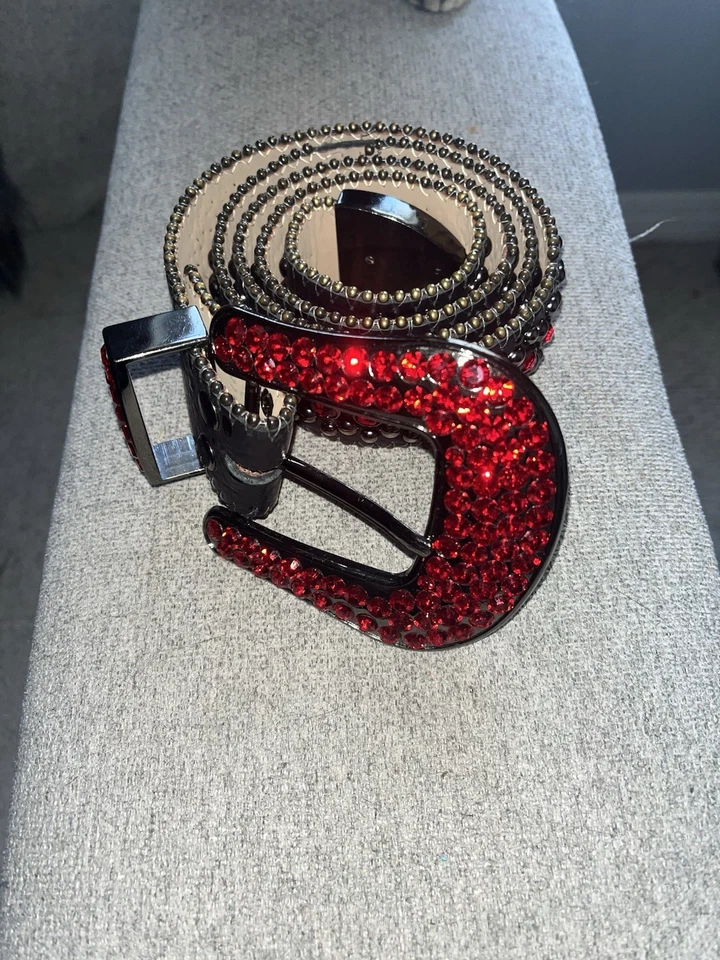 Cinturón BB Simon Kish Rojo Luz Siam Cristal Negro Rap Hip Hop 36 seminuevo Foto 1 de 4