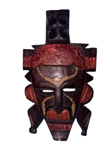 Handgeschnitzte afrikanische Stammes Holz Maske Kenia rotbraun Gesichtsdeko freistehend - Bild 1 von 4