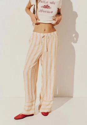 Pantalones H&M con cordón de pierna recta a rayas naranja claro/blanco - talla XXS Foto 1 de 4