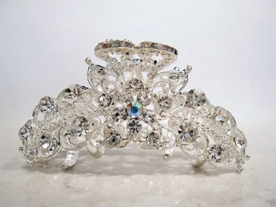 Серебряный металлический цветок кристалл волос коготь зажим свадебный зажим для средних тонких волос - Изображение 1 из 4