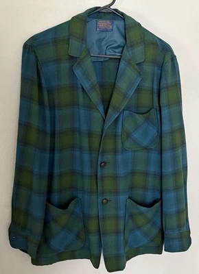 Jaqueta Masculina Vintage Pendleton Xadrez Lã Verde Mackinaw Camisa Botão para Cima Tamanho M - Imagem 1 de 4