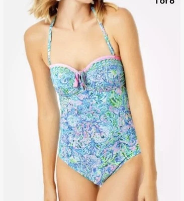 Lilly Pulitzer Sz 10 Surf Blue SOLEIL IT ON ME JAGGER SWIMSUIT One Piece NWT - Image 1 of 4