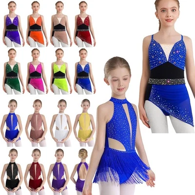 Girls Figure Ice Skating Dress Ballet Lyrical Dance Costume Gymnastics Leotard - Image 1 of 4