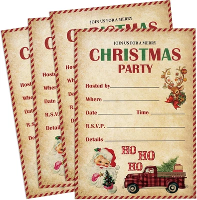 25 peças convite de festa de Natal com envelopes vintage Papai Noel caminhão alce férias  - Imagem 1 de 4