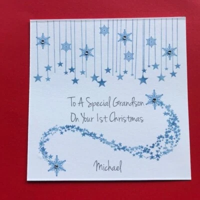 Grandson First Christmas Card Son Great Nephew Godson Baby Boys Personalised 1st - Image 1 of 4