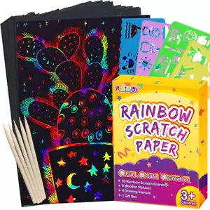Scratch Paper Art for Kids - 60 Pcs Magic Rainbow Scratch Paper off Set Scratch  - Picture 1 of 8