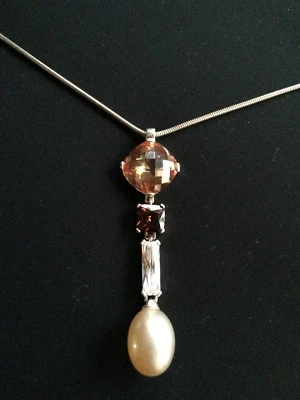 Pendente con topazio arancione, zircone, perla coltivata + catenina P70 - Immagine 1 di 4