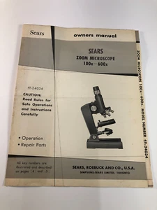 Sears Owners Manual Zoom Microscope 100x - 600x - Picture 1 of 1