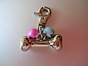 Silver Bone + 2 Bells Dog Tag Charm Zipper Pull NEW - Picture 1 of 3