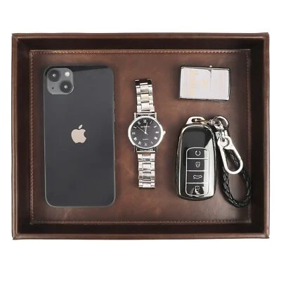 Leather Decorative Vanity Tray Desktop Storage Organizer Catchall Tray Valet Tra - Image 1 of 4