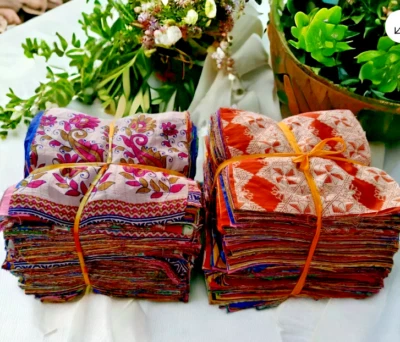 Indian Vintage 25 Pc Of Recycle Silk Sari Remnants/Fabric 8"X8" Fabric Scraps - Image 1 of 4