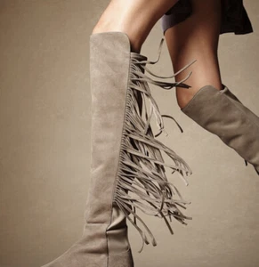 Botas Stuart Weitzman •6• Flecos de melena por encima de la rodilla beige topo gamuza 50/50 NUEVAS - Imagen 1 de 17